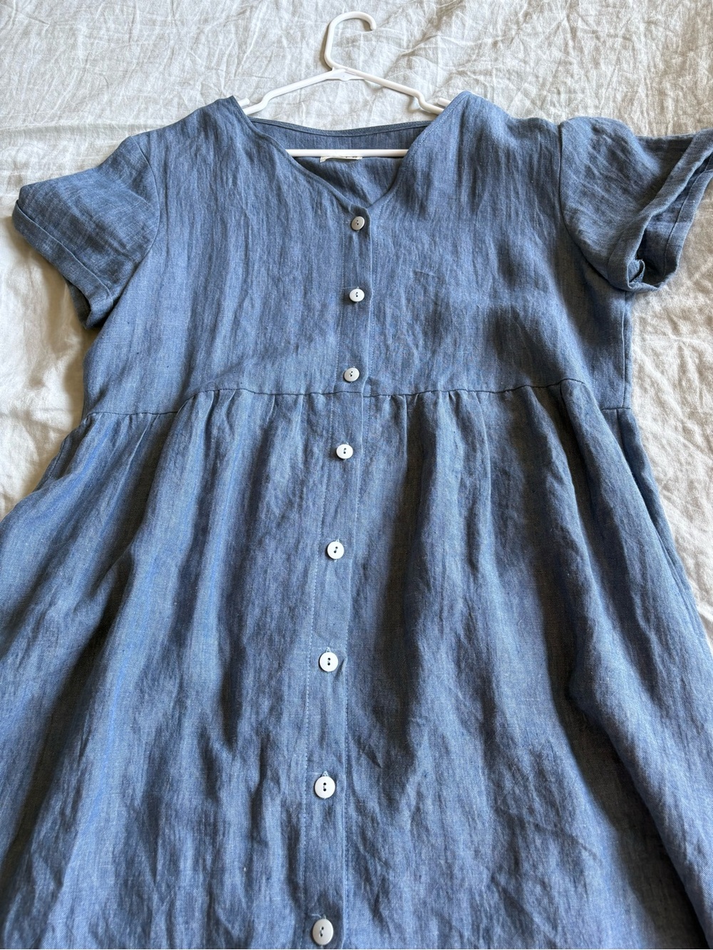 Blue Button-Front V-Neck Midi Dress - Picture 6 of 13